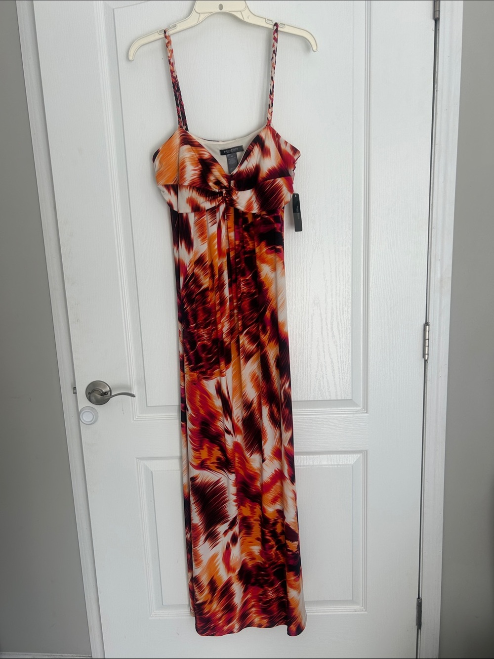 New! Bisou Bisou Orange abstract Spaghetti-Strap Maxi Dress 16 beautiful!